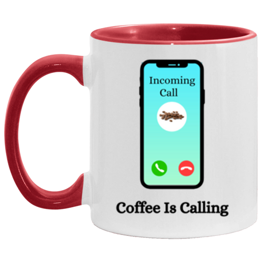 Wrap Around 11oz Accent Mug, Coffee Is Calling, Coffee Mug, Coffee