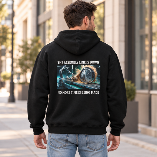 No More Time Can Be Produced | Hooded Sweatshirt lifestyle photograph